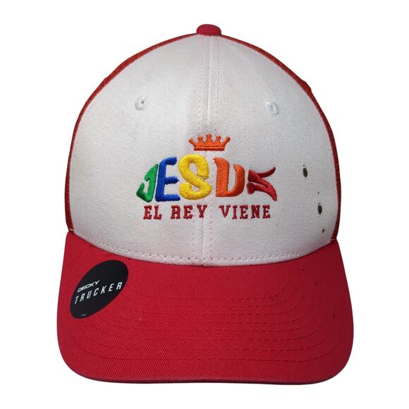 Jesus El Rey Viene Snapback Trucker Hat Red One Size Mesh Back Decky - Picture 1 of 9